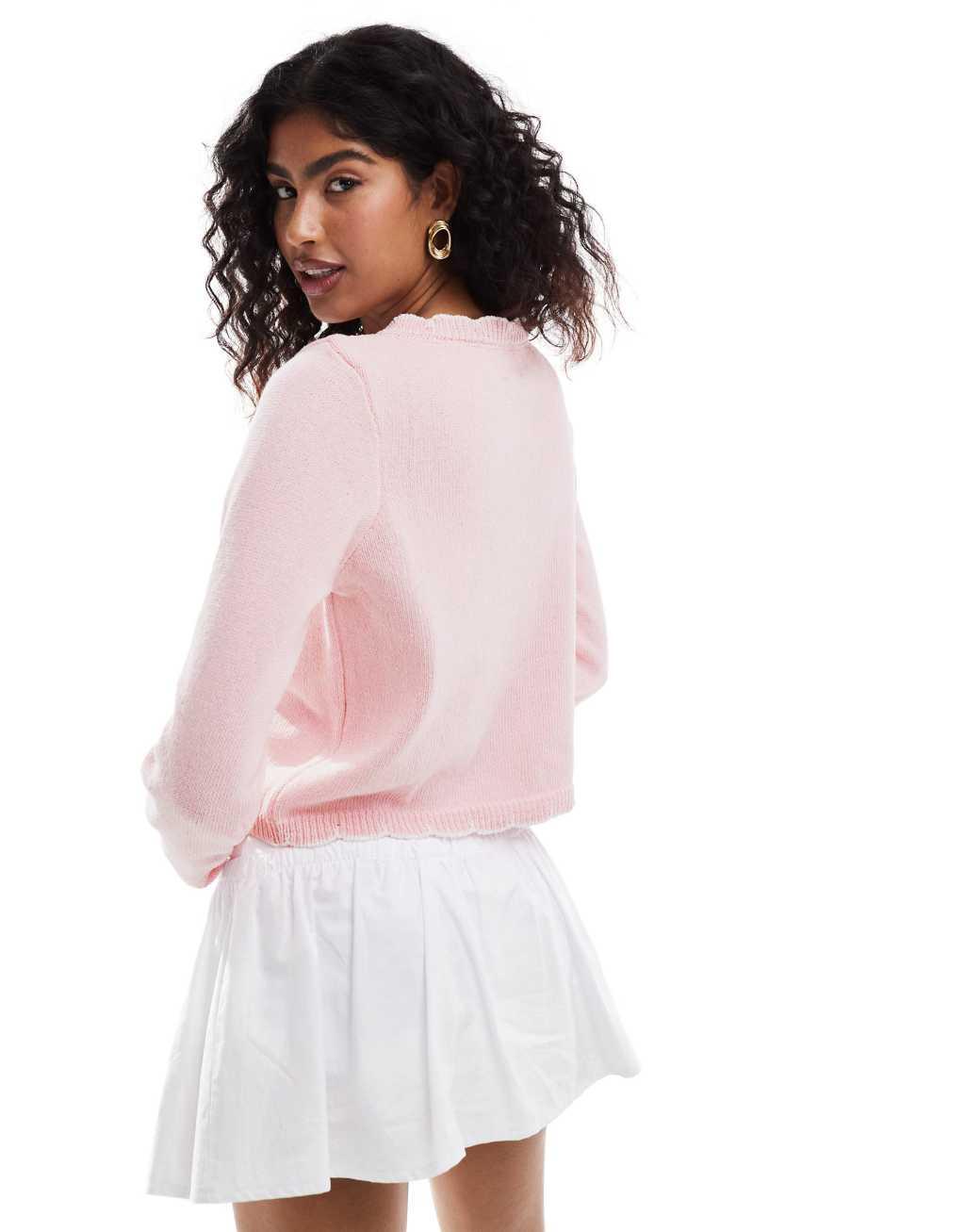 ASOS DESIGN blanket stitch cardigan in pink Product Image