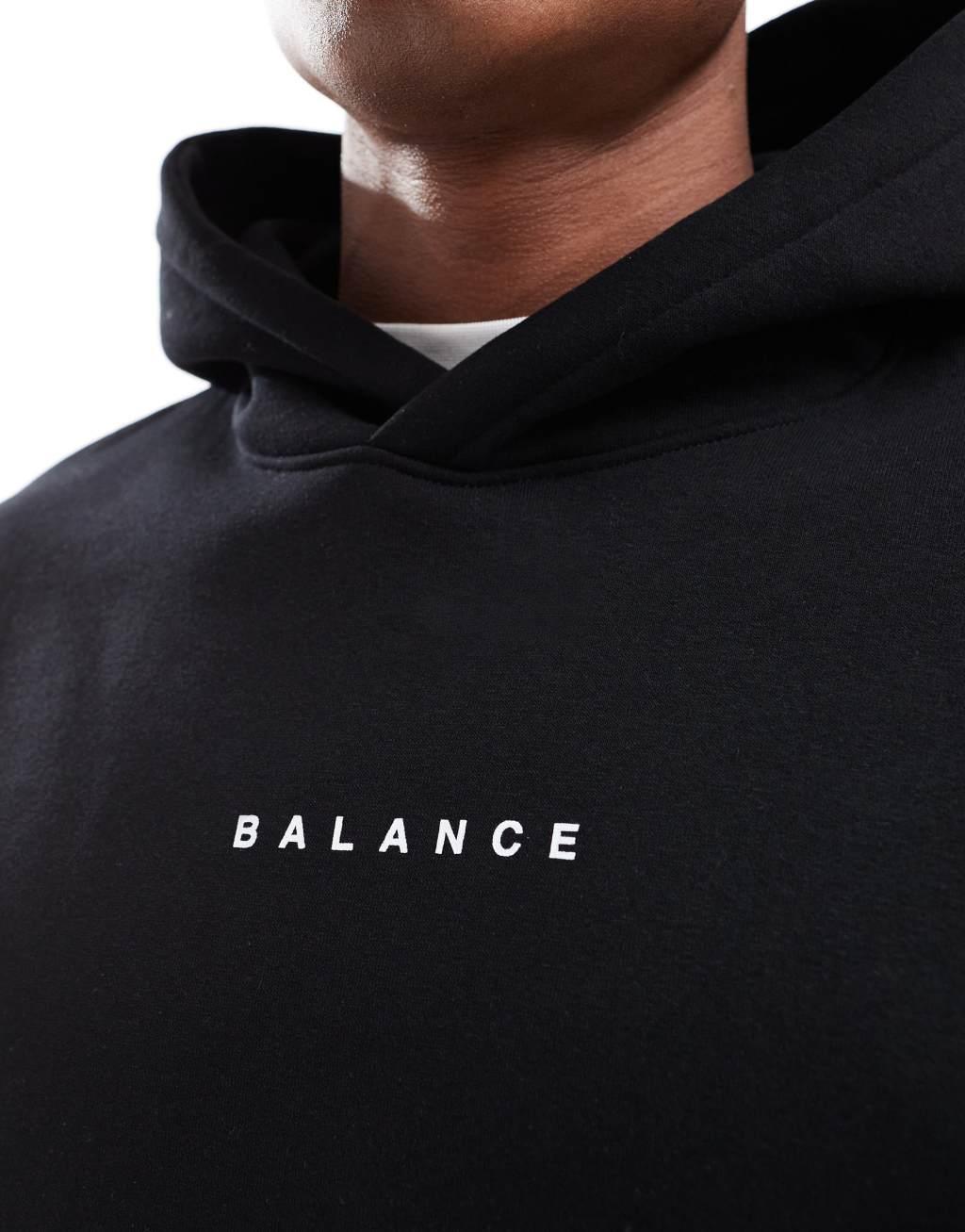 Selected Homme oversized hoodie in black with Balance circle back print Product Image