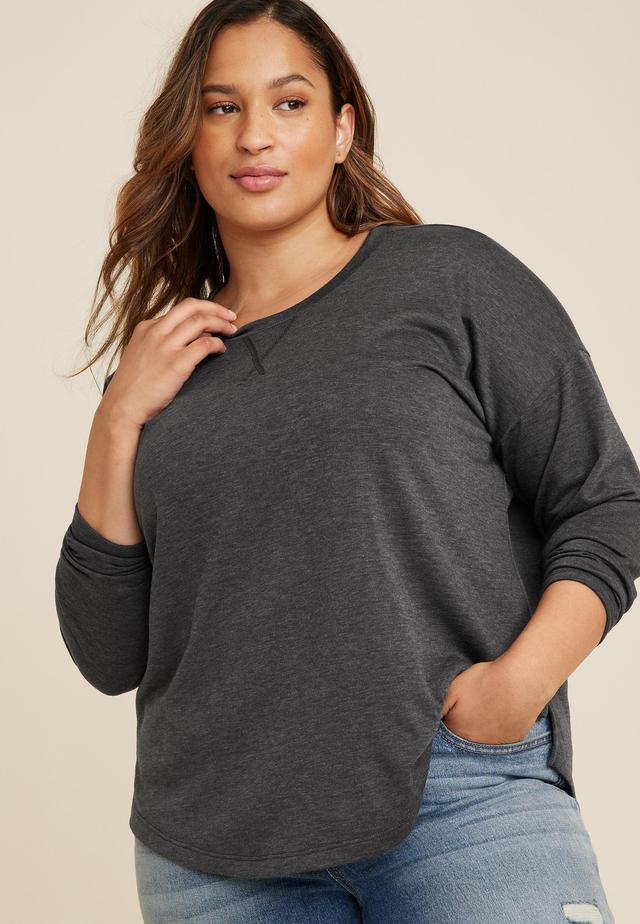 Maurices 0X Plus Size Womens 24/7 Clara Long Sleeve Tee Gray Product Image