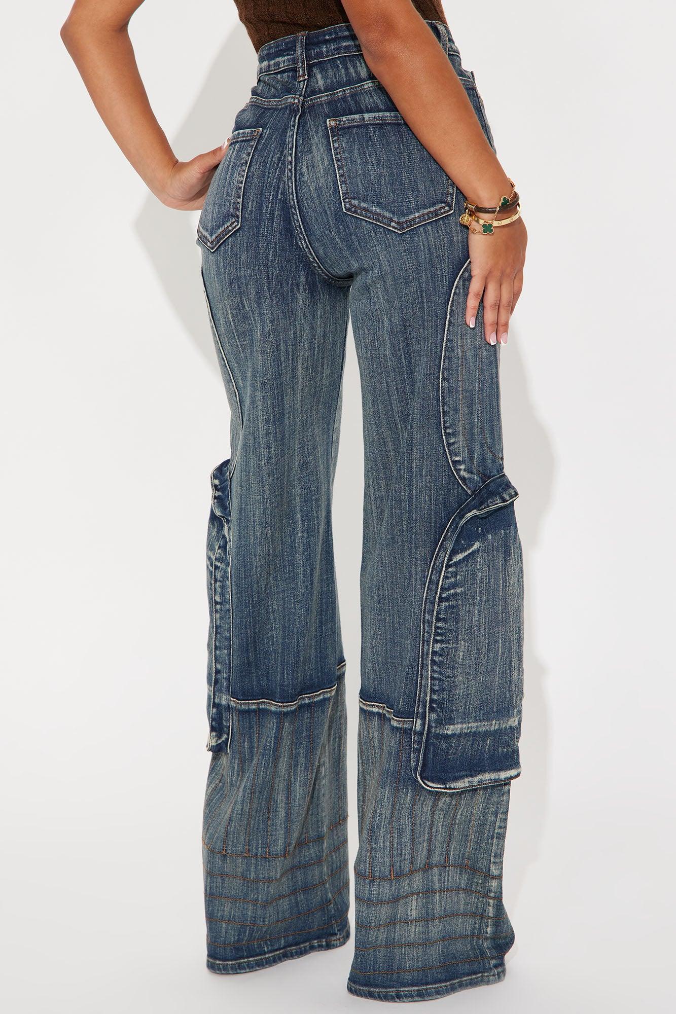 Had To Pop Out Stretch Cargo Jeans - Medium Wash Product Image