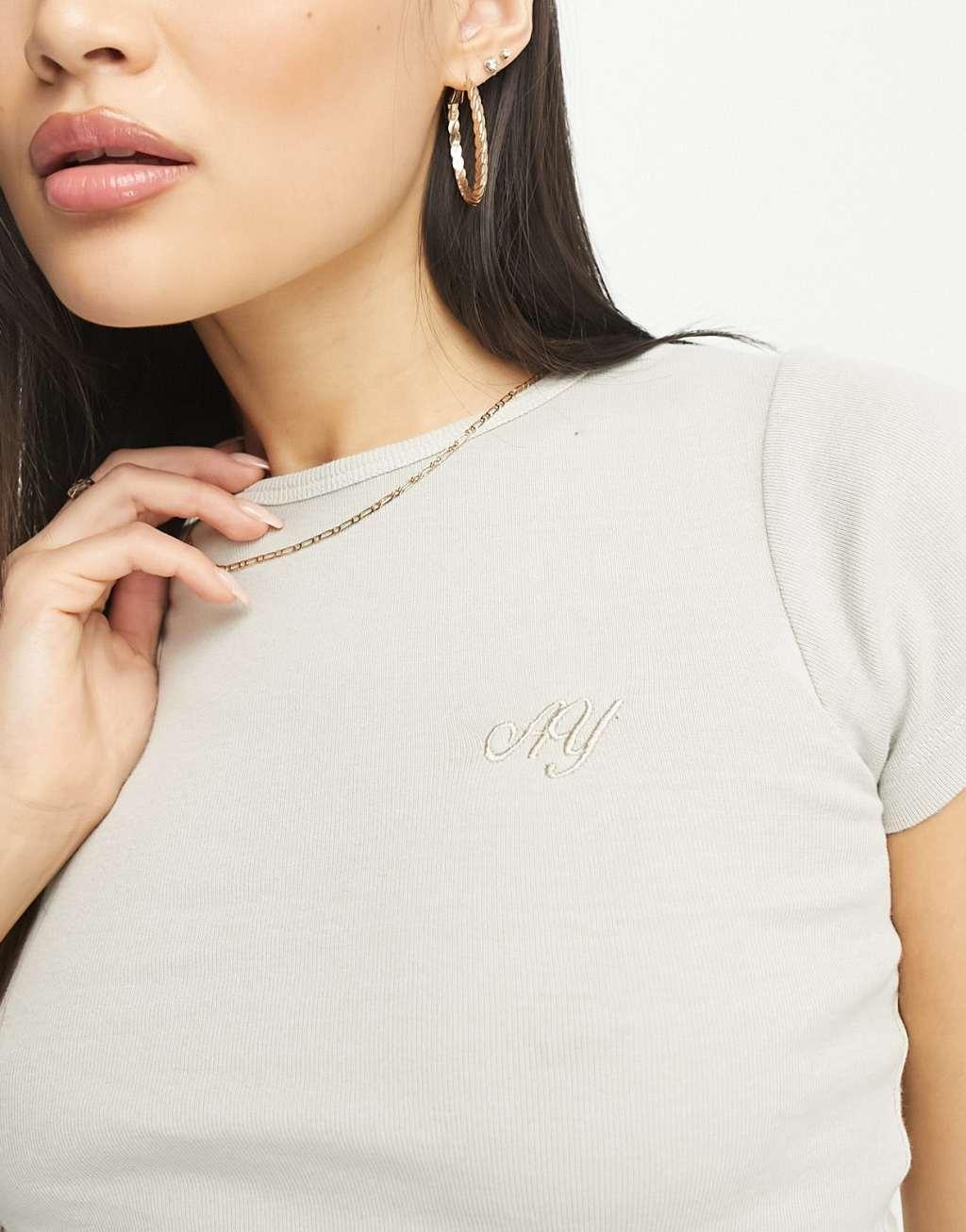 ASYOU neat fit tee in washed beige - part of a set Product Image