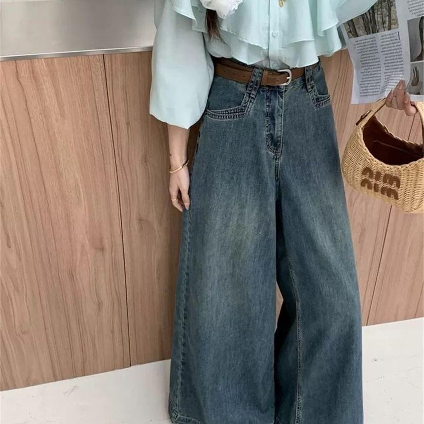 High Rise Washed Wide Leg Jeans Product Image