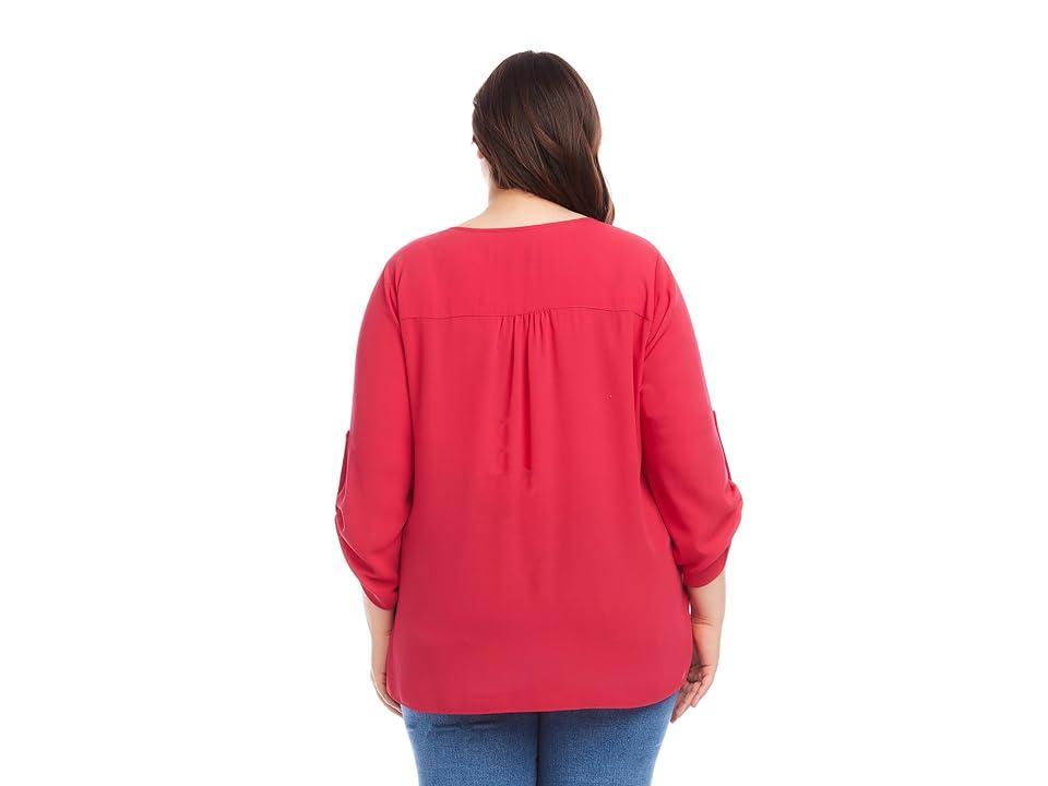 Karen Kane Plus Size Asymmetric Hem Wrap Top (Hot ) Women's Clothing Product Image