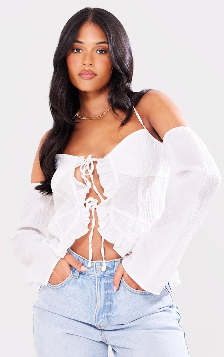 Tall White Textured Frill Off The Shoulder Top Product Image