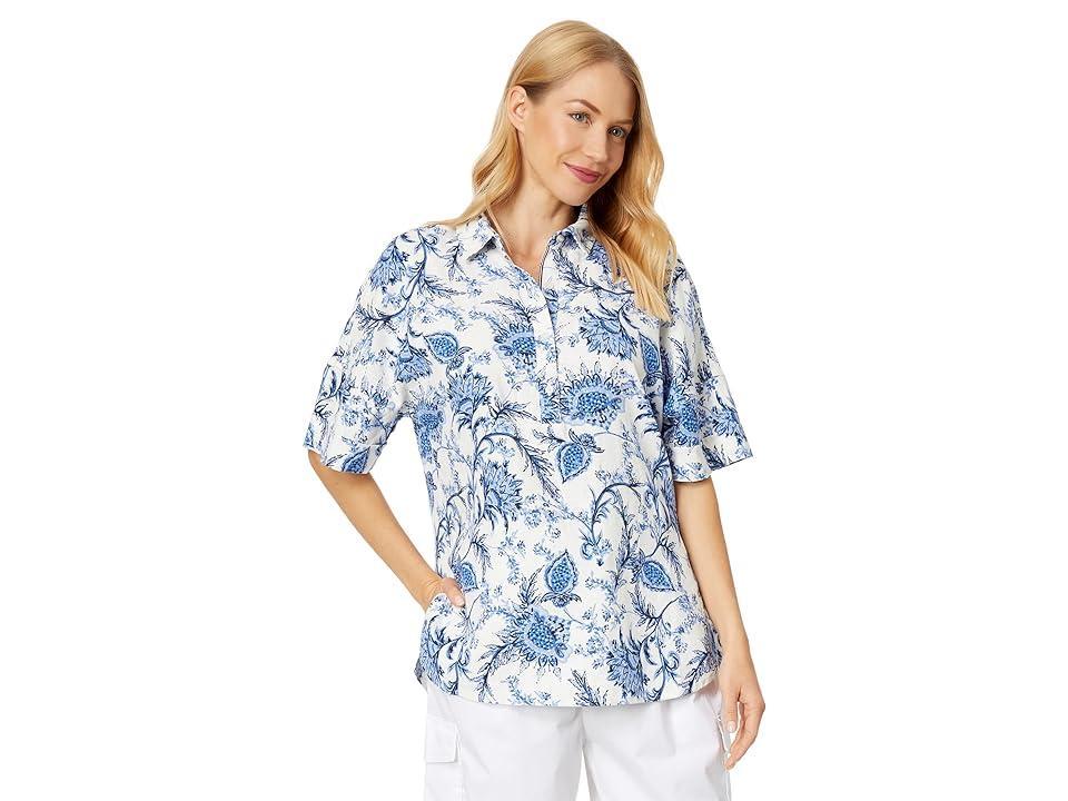 Tommy Hilfiger Short Sleeve Linen Shirt (Ibiza Floral/Ivory Multi) Women's Clothing Product Image