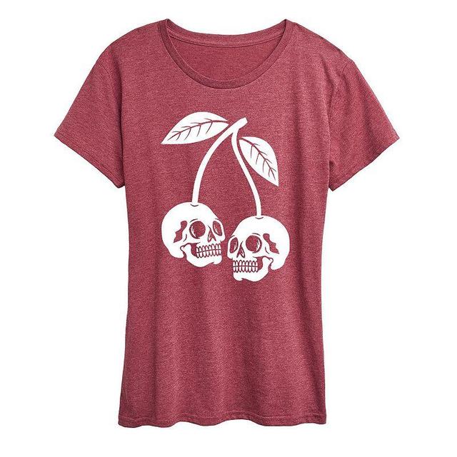 Womens Skull Cherries Graphic Tee Grey Dark Red Product Image