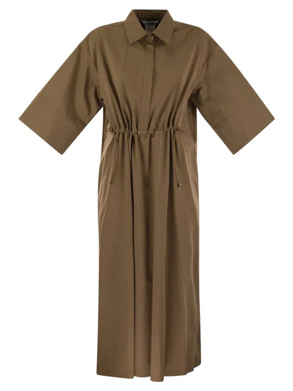 Eulalia Long Cotton And Silk Chemisier Dress In Brown Product Image