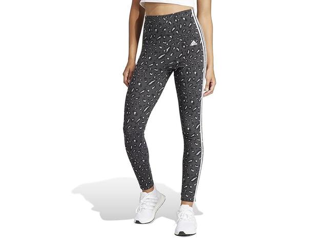 adidas Womens Essentials 3-Stripe Animal-Print 7/8 Leggings - Beige/ Product Image