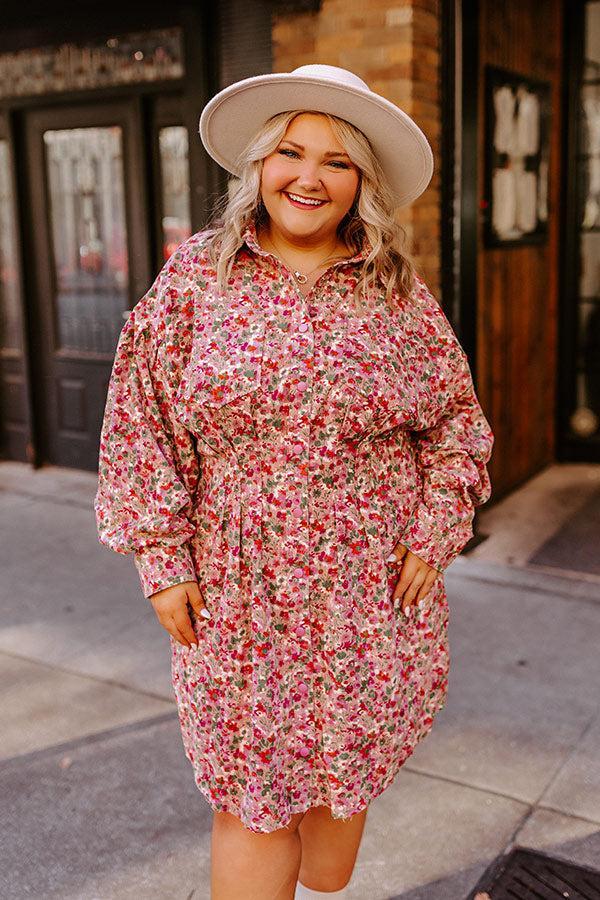 Fall Sunset Corduroy Mini Dress in Blush Curves Product Image