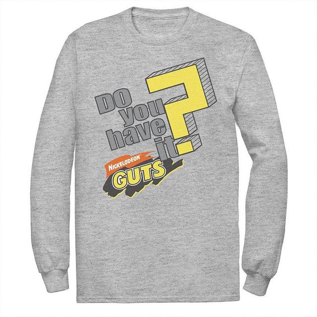 Mens Nickelodeon Guts Do You Have It Vintage Question Logo Long Sleeve Graphic Tee Athletic Grey Product Image