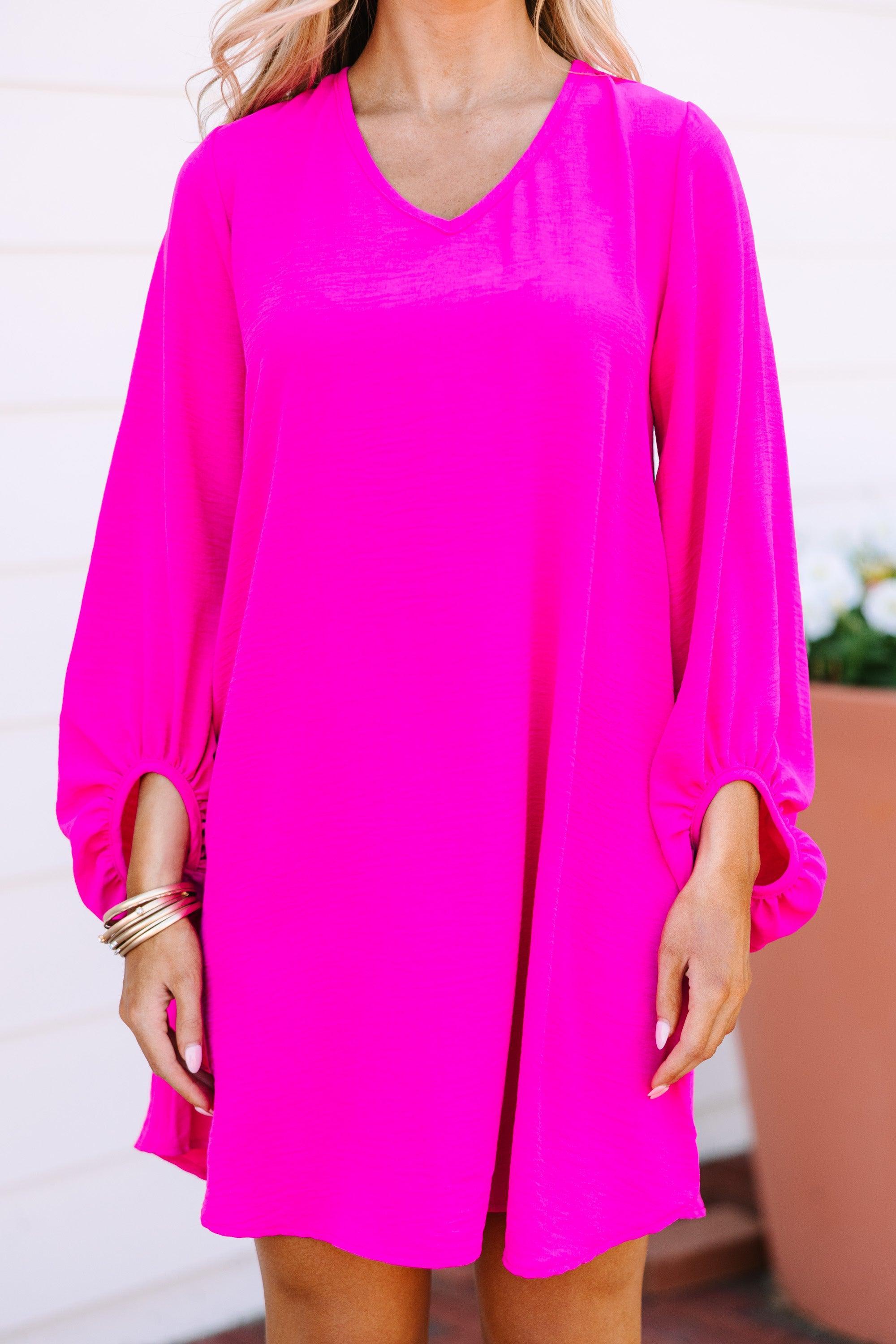 Loud And Clear Ultra Hot Pink Bubble Sleeve Dress Female Product Image