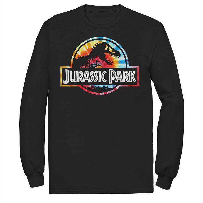 Mens Jurassic Park Tie Dye Circle Logo Long Sleeve Graphic Tee Black Product Image