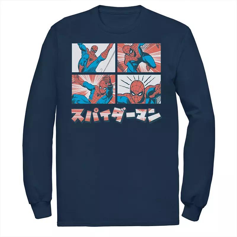 Mens Marvel Spider-Man Kanji Comic Illustration Tee Blue Product Image