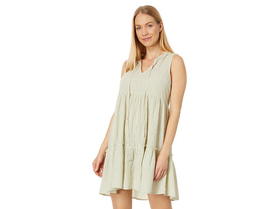 Mod-o-doc Mini Stripe Gauze Tiered Summer Stripe Dress (Sage) Women's Clothing Product Image