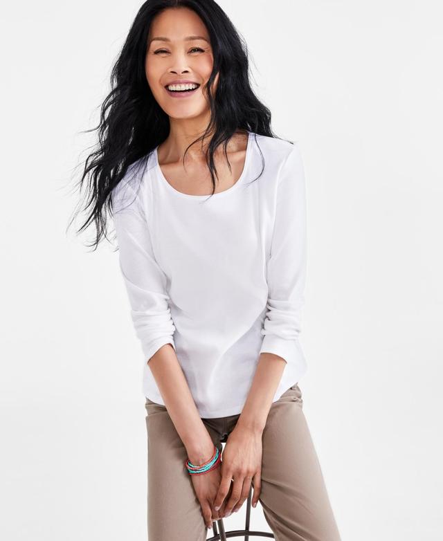 Women's Cotton Long-Sleeve Scoop-Neck Top, Created for Macy's Product Image