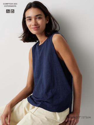 Womens Linen Sleeveless T-Shirt Navy Small UNIQLO US Product Image