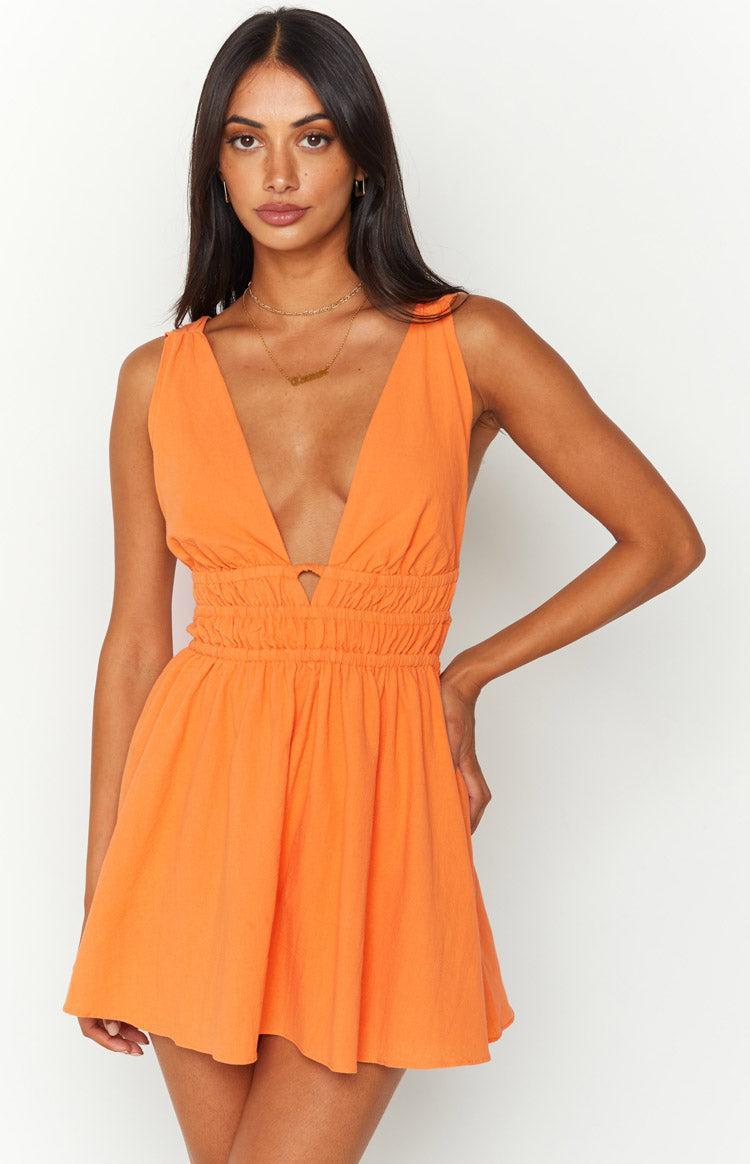 Genovia Crinkle Orange Mini Dress Product Image