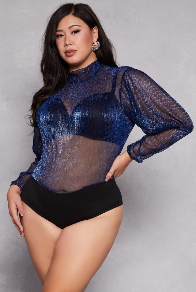 Womens Plus Size Lurex Balloon Sleeve Bodysuit Product Image