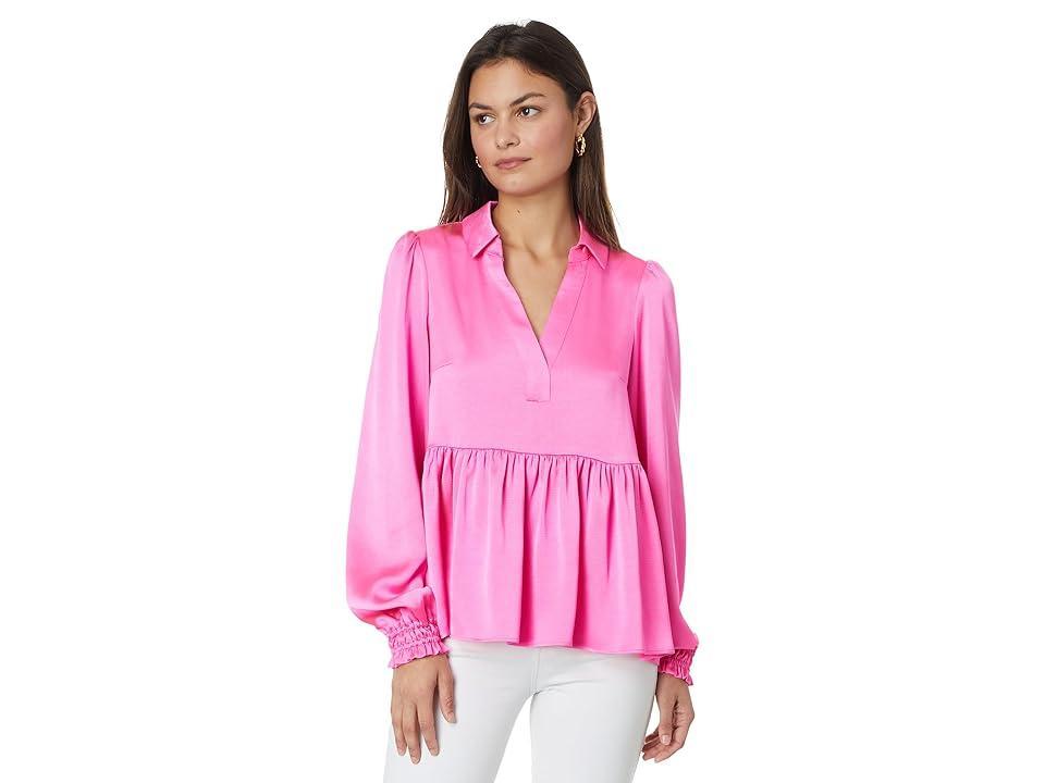 Lilly Pulitzer Jaylene Long Sleeve Top (Cerise ) Women's Clothing Product Image