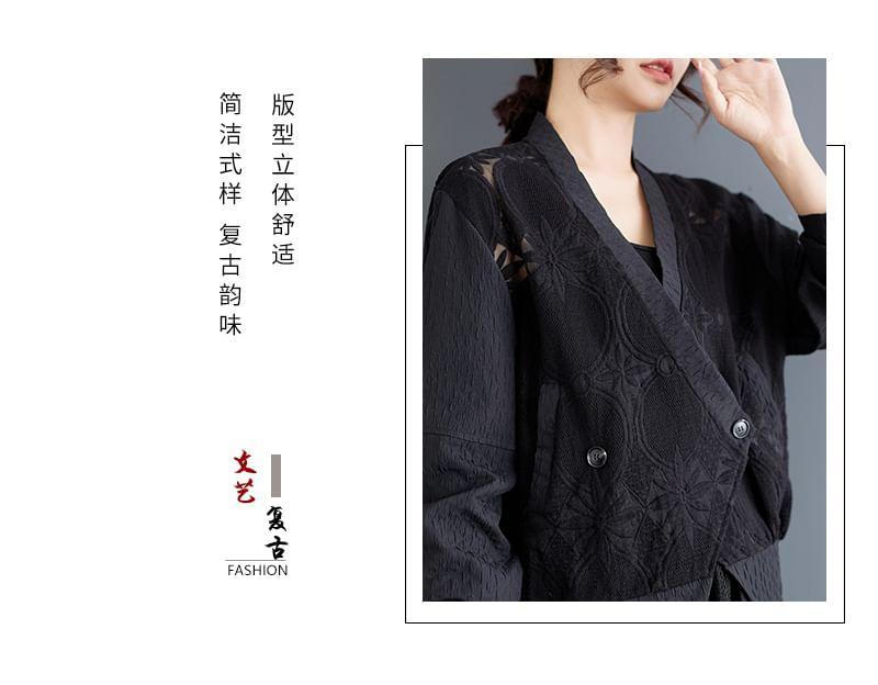 V-Neck Floral Embroidered Double-Breasted Jacket Product Image