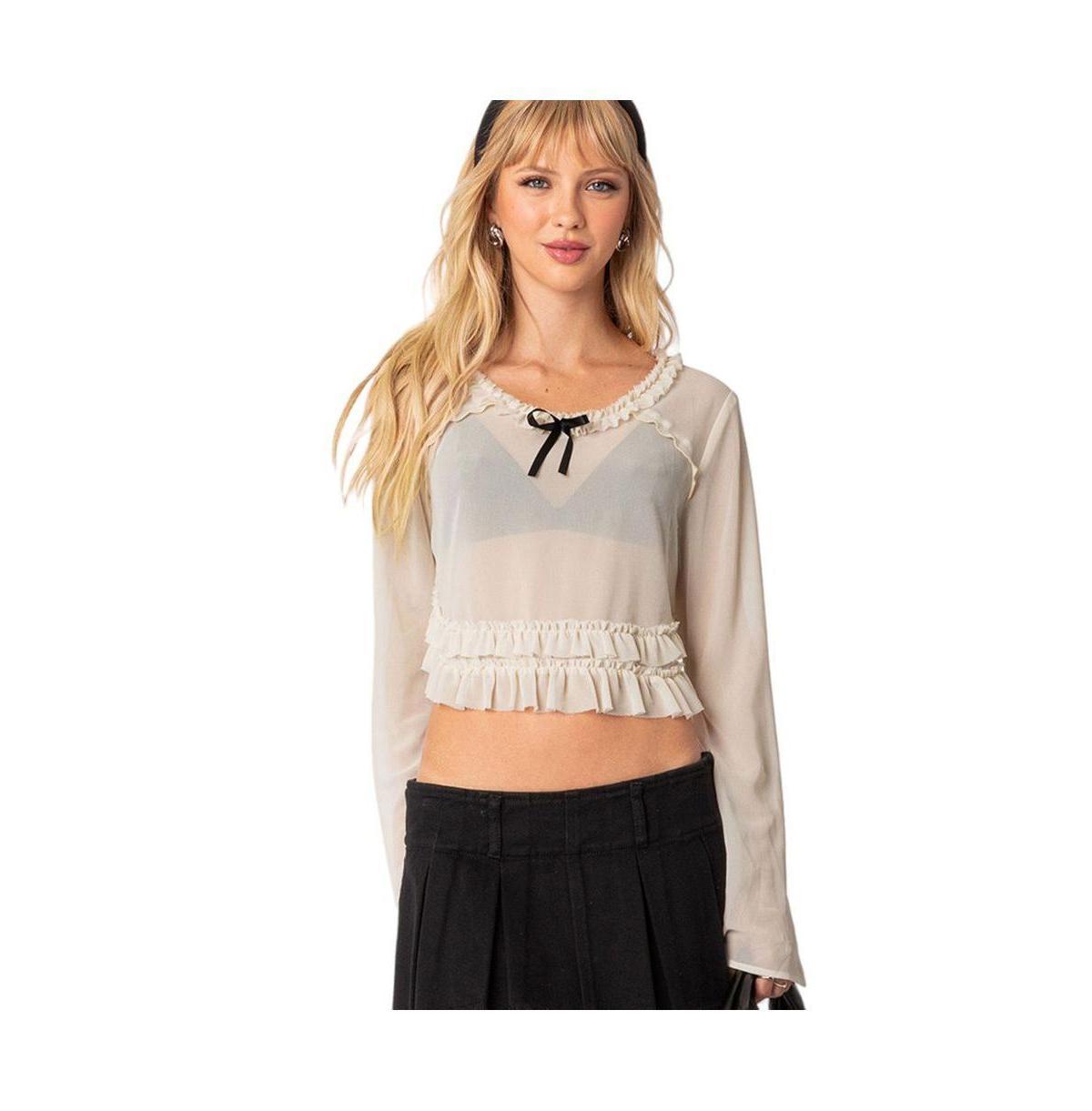 Edikted Grace Sheer Ruffle Chiffon Top Product Image