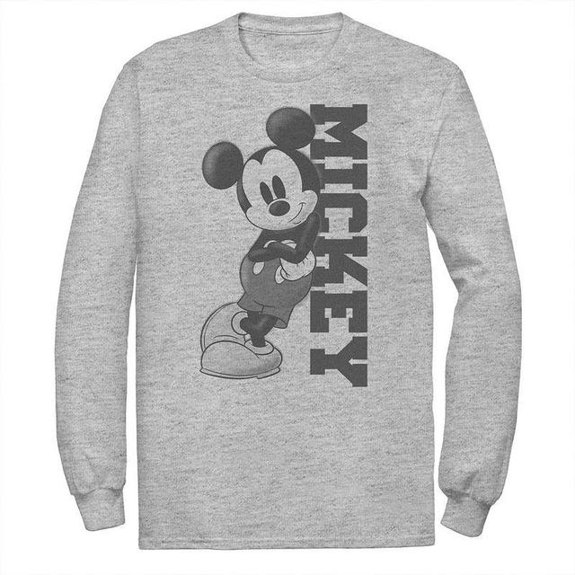 Disneys Mickey Mouse Big & Tall Leaning On Name Long Sleeve, Mens Athletic Grey Product Image