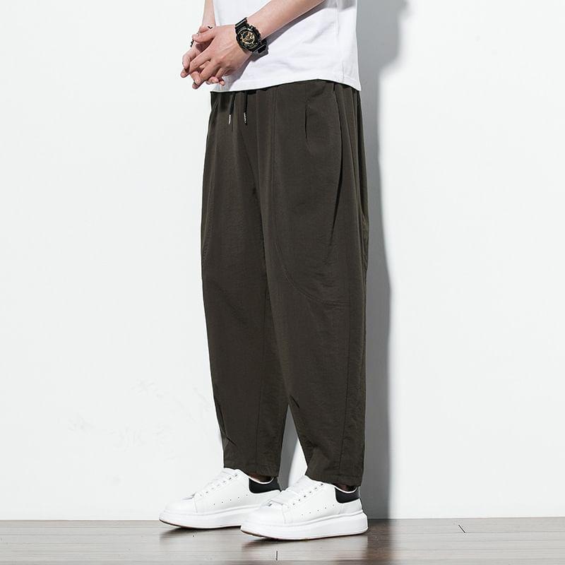 Drawstring Waist Plain Harem Pants Product Image