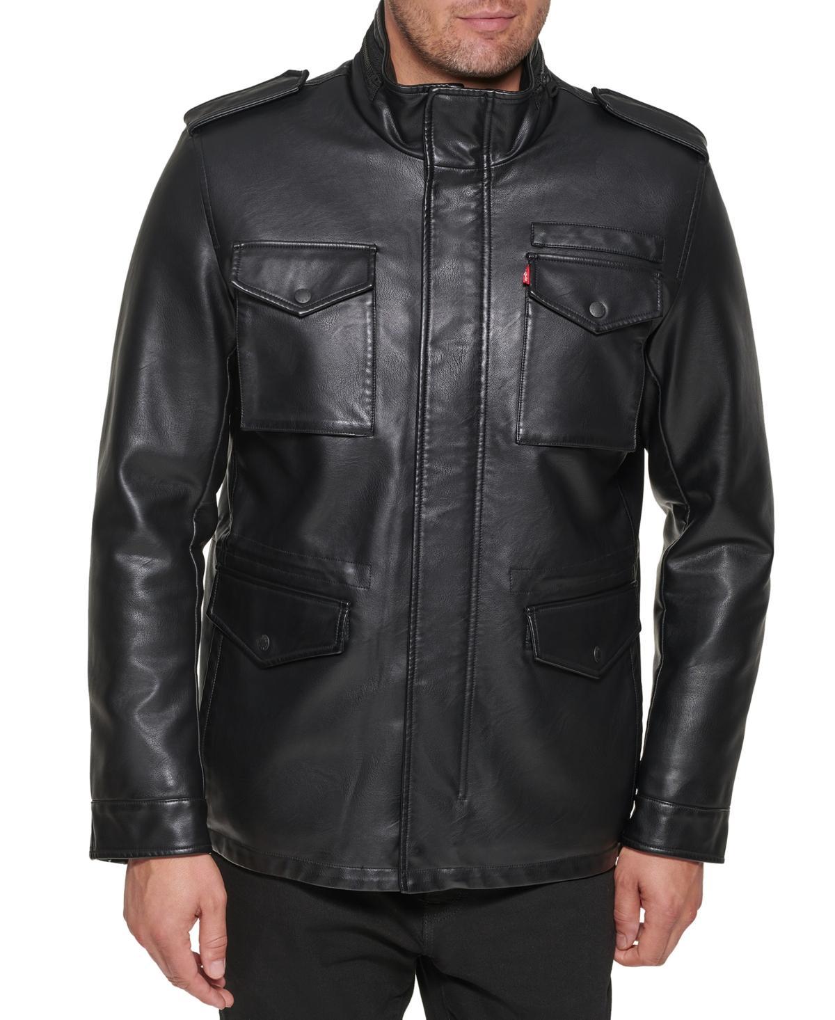 Mens Levis Faux-Leather Sherpa-Lined Military Bomber Jacket Product Image