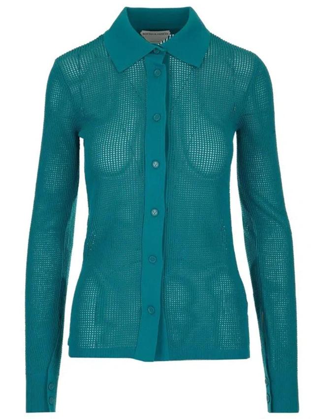 Cotton-blend Mesh Cardigan In Light Blue Product Image