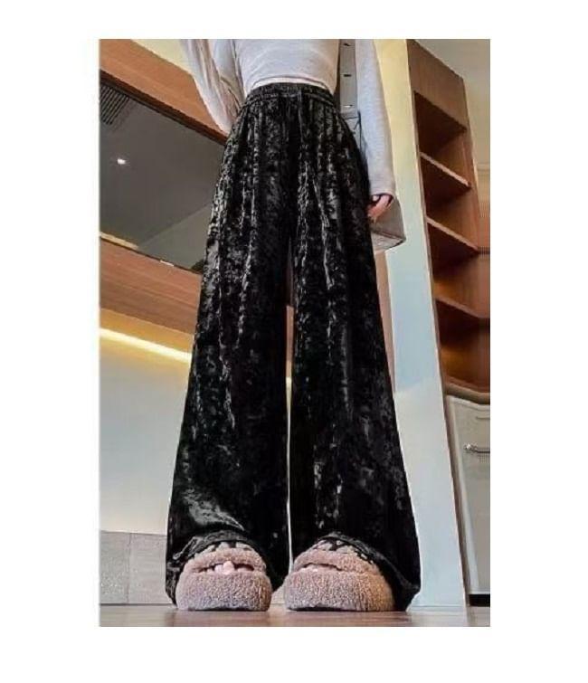 High Rise Velvet Wide Leg Pants Product Image