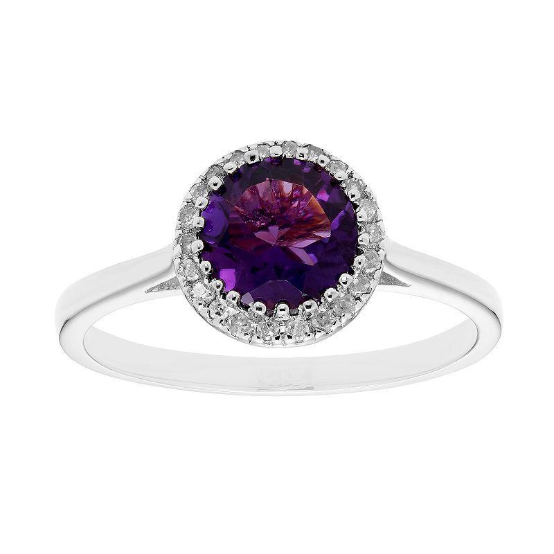 10K Gold & 1/10 Carat T.W. Diamond Amethyst Ring, Womens Purple Product Image