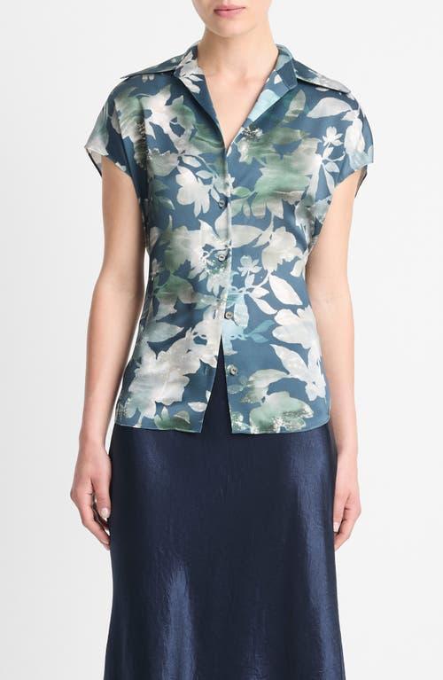 Silk Shimmer Lake Ruched-back Cap-sleeve Blouse In Deep Sea Product Image