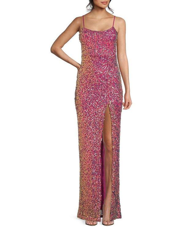 Honey and Rosie Sequin Front Slit Long Dress Product Image