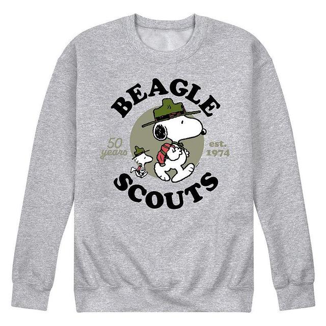 Mens Peanuts Beagle Scout Snoopy Woodstock Fleece Sweatshirt Grey Gray Product Image