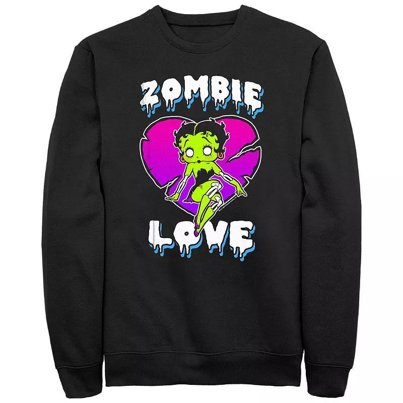 Mens Betty Boop Halloween Zombie Love Heart Neon Fleece Sweatshirt Product Image