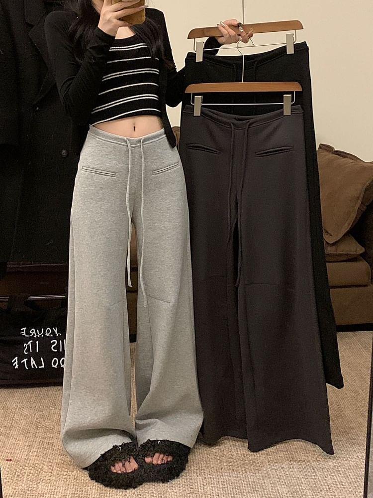 Drawstring Waist Plain Wide Leg Pants Product Image