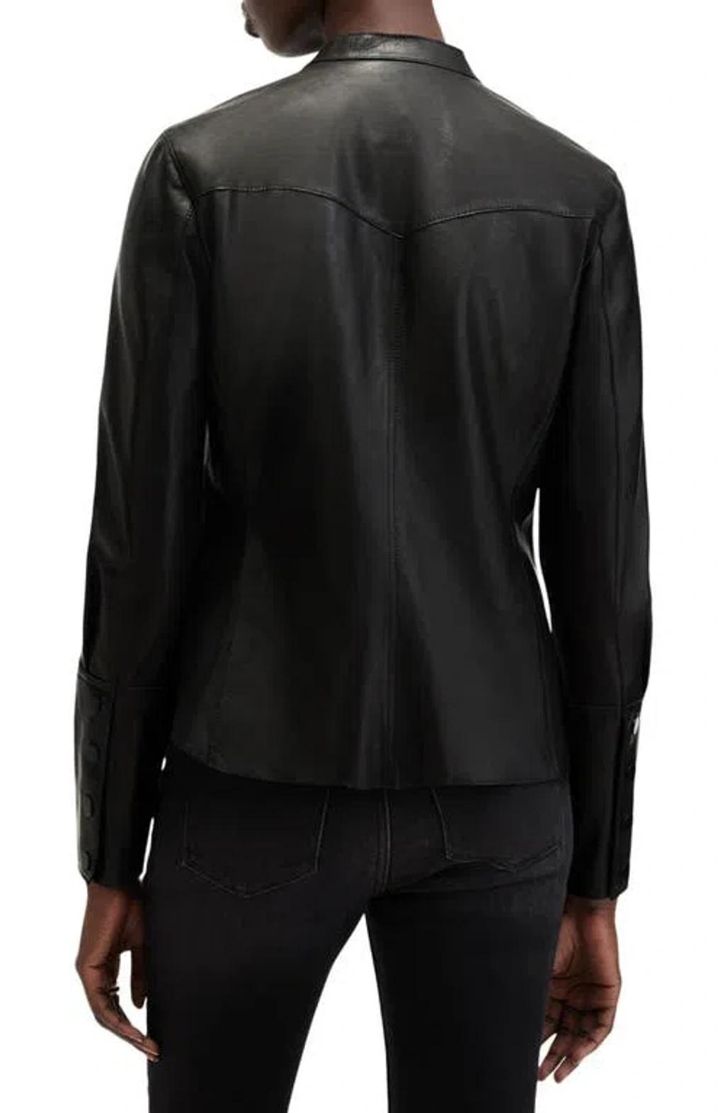 Rock Western Leather Snap-up Shirt In Black Product Image