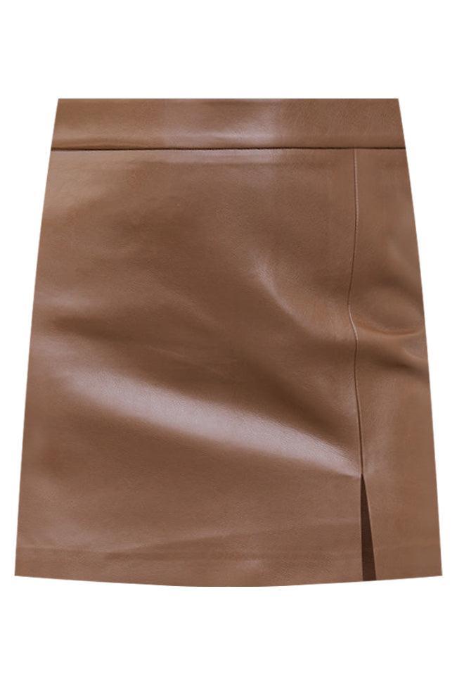 Wish I Could Go Back Brown Faux Leather Mini Skirt Product Image