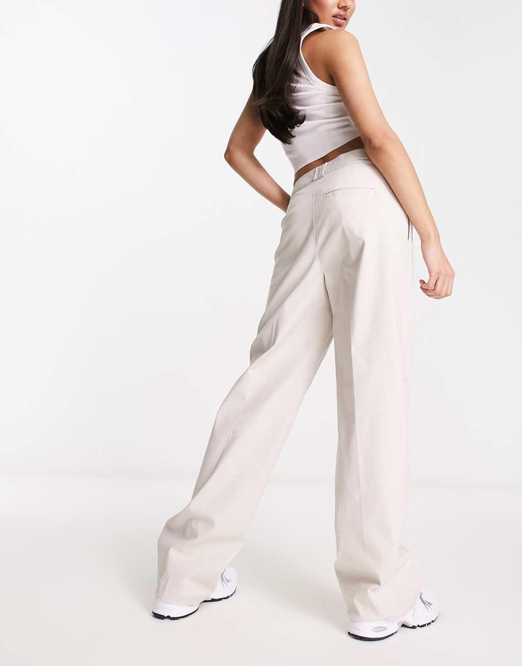 ASOS DESIGN relaxed boyfriend pants in stone Product Image