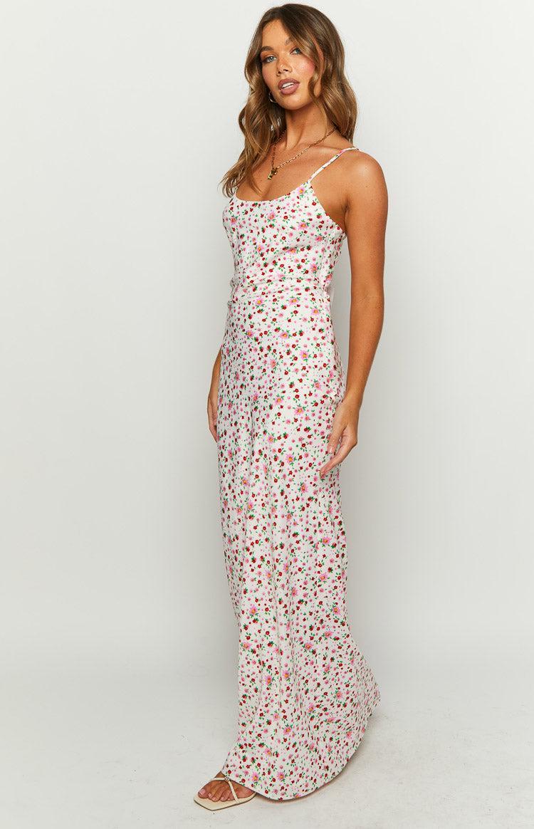 Renesmee White Floral Satin Maxi Dress Product Image