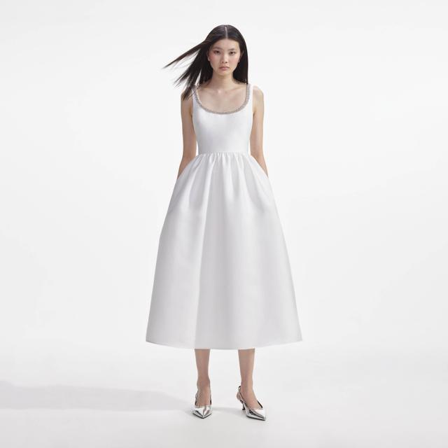 White Taffeta Diamante Midi Dress Product Image