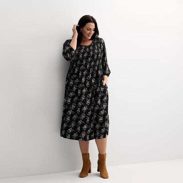 Plus Size Croft & Barrow 3/4 Sleeve Smocked Dress, Womens Product Image