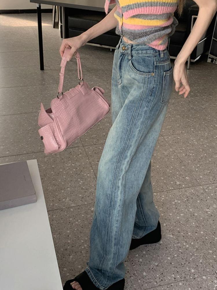 High Waist Washed Wide Leg Jeans Product Image