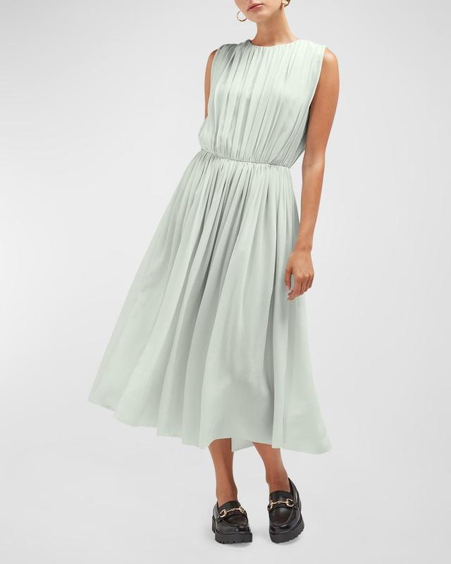 Cala Gathered Organic Silk Georgette Sleeveless Midi Dress Product Image