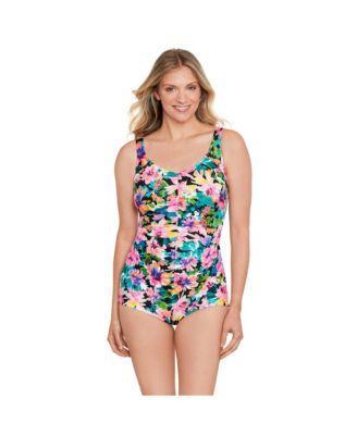 ShapeSolver by Penbrooke Womens ShapeSolver Shirred Front Girl Leg One-Piece Swimsuit Product Image