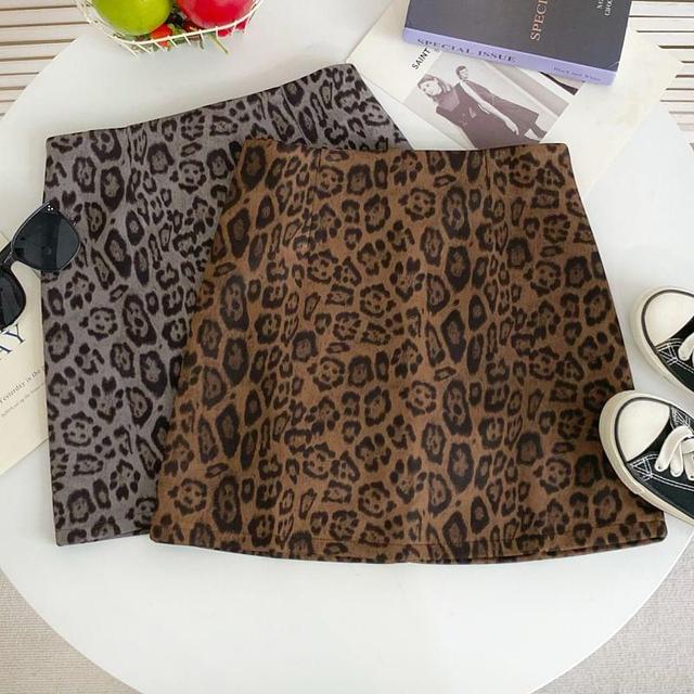 High Rise Leopard Print Mini A-Line Skirt Product Image