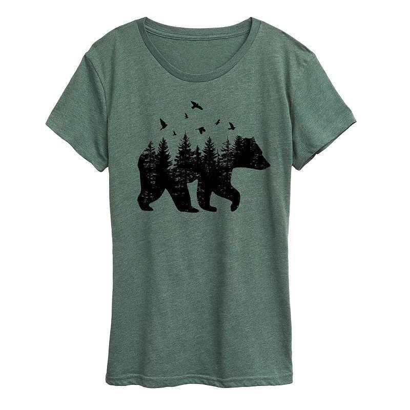 Plus Size Forest Bear Silhouette Graphic Tee, Womens Grey Green Product Image