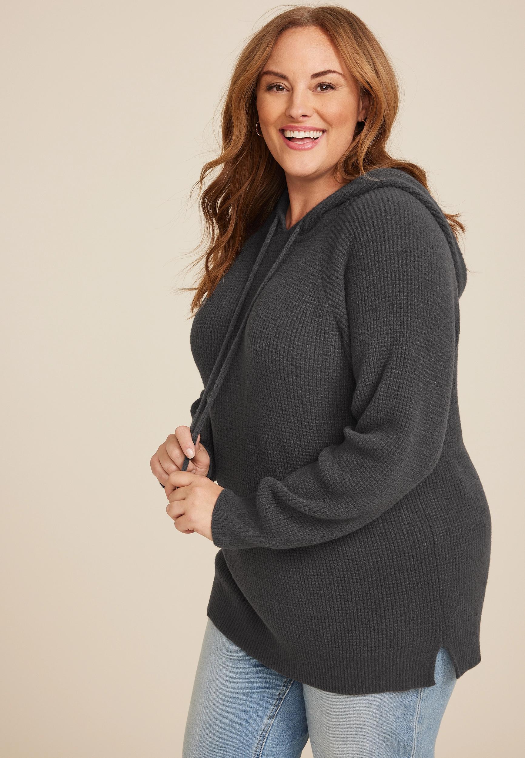 Maurices Plus Size Womens Waffle Knit Raglan Tunic Hoodie Gray Size 4X Product Image