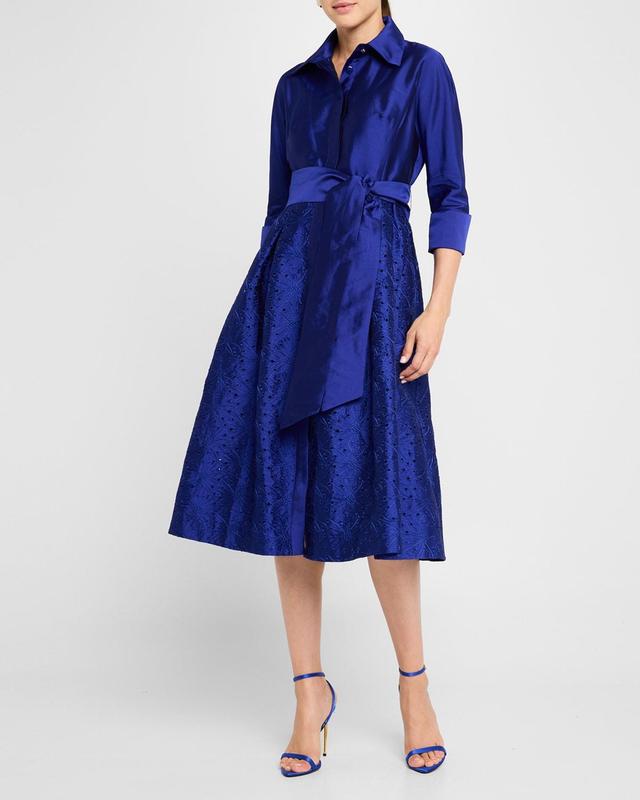 Taffeta Shirt Dress w/ Eyelet Skirt Product Image