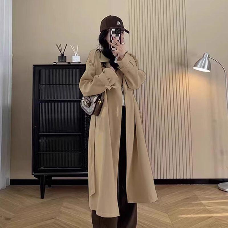 Collared Plain Midi Tie Front Trench Coat Product Image